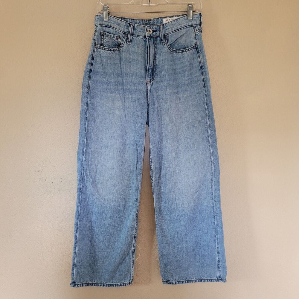 Rag & Bone Lori Wide Leg Jeans Womens 25 Blue Medium Wash Crop Mid Rise Relaxed